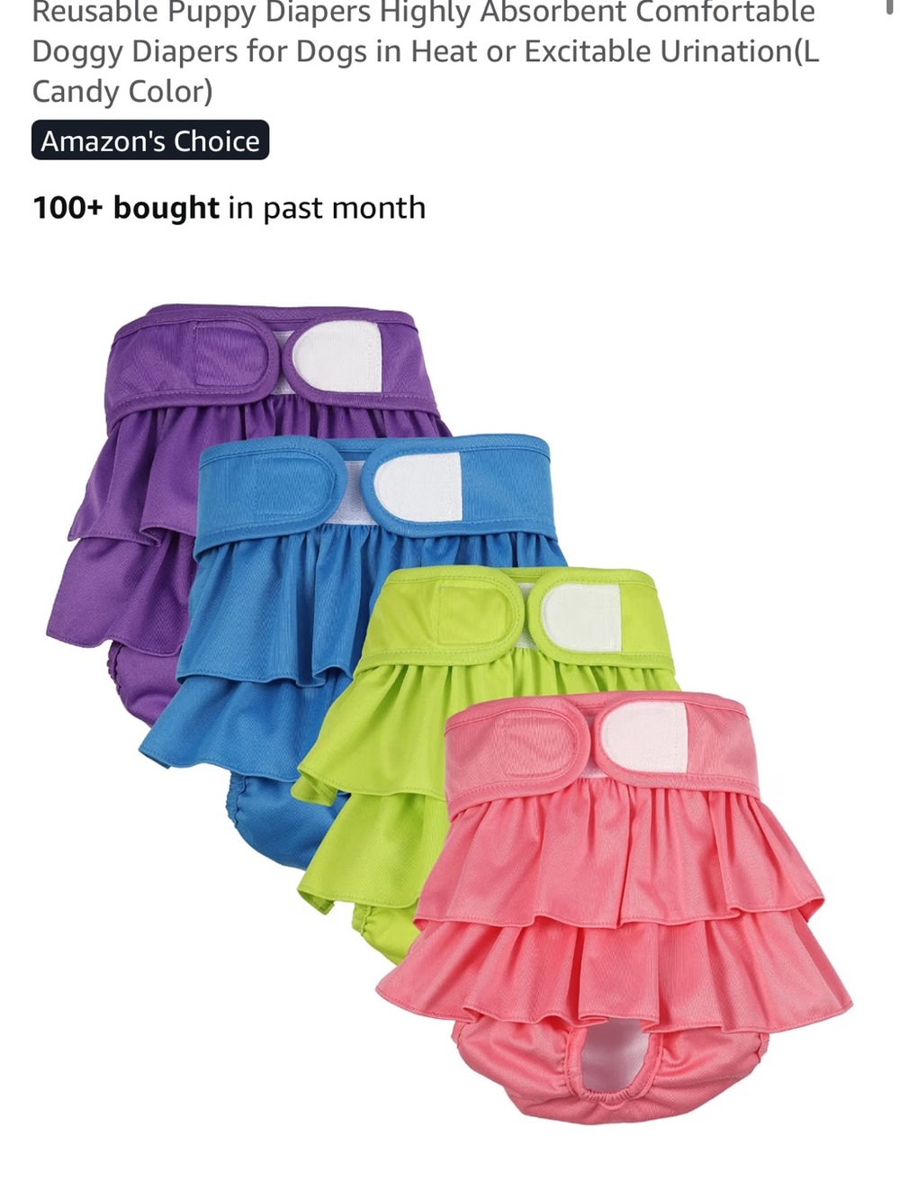 Reusable Ruffled Puppy Diapers - Pink,, Blue, Purple size large